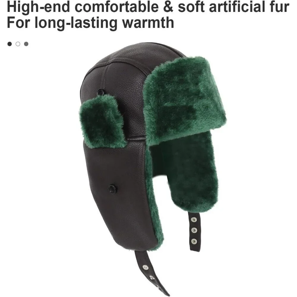 Women's Black Hunting Ear Flap Christmas Vacation Trapper Faux Fur Hat